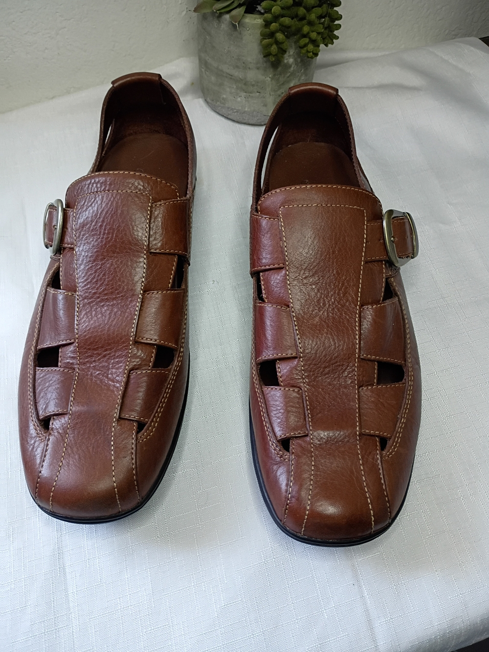 Cole Haan Tucker Sandals Men's Brown Leather Fisherman Slip-On Shoes Size 11.5 - Picture 1 of 13